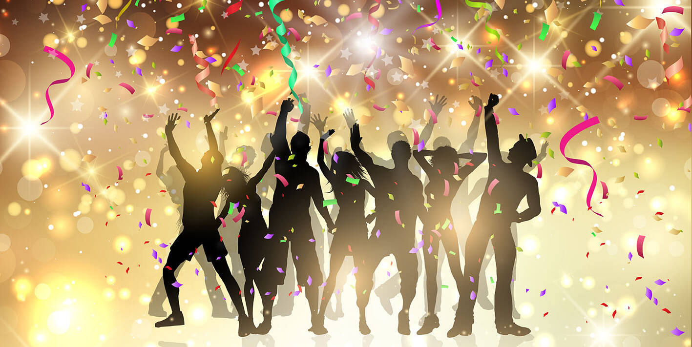 party people on streamers and confetti background 1304