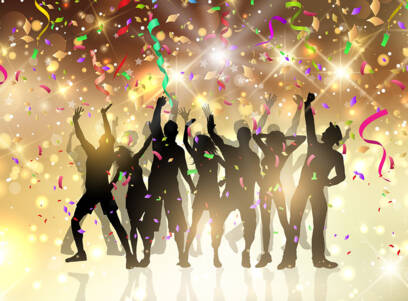 party people on streamers and confetti background 1304