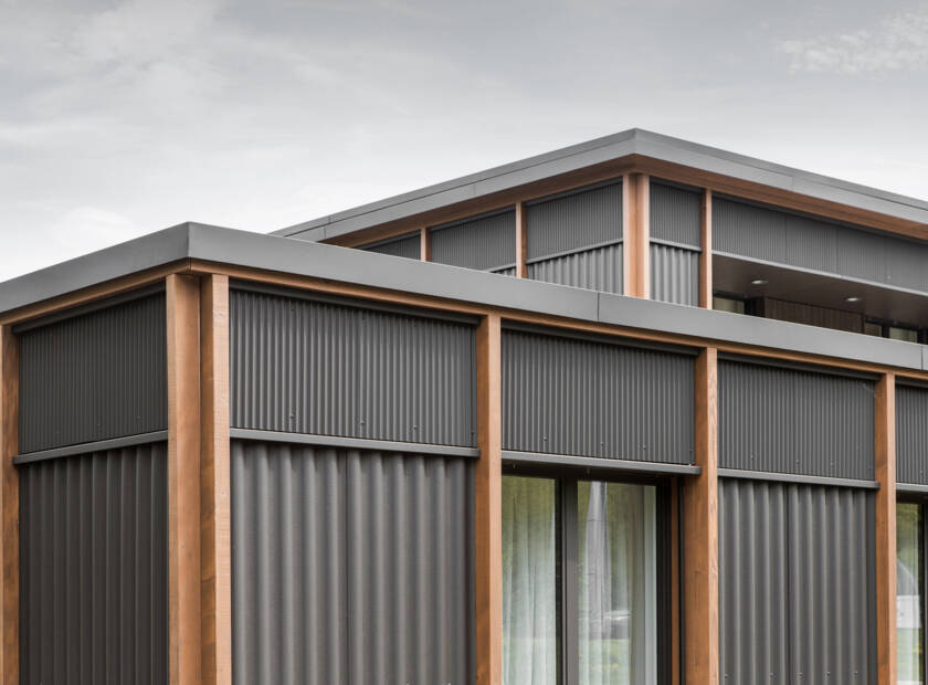Résidence en 2 bâtiments avec façade Welleternit brune Résidence de la Fondation MBF